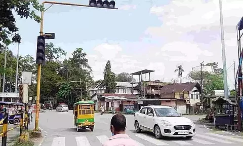 Traffic signals lying defunct in Golaghat town at Bezbaruah traffic Point