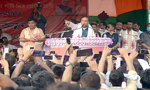 Himanta Biswa Sarma campaigns for Thowra BJP candidate Kushal Dowari in Demow
