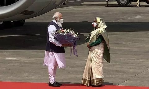 PM Modi begins two-day visit to Dhaka; he looks forward to "substantive discussions" with Hasina