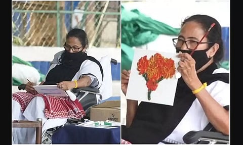 WB CM Mamata Banerjee Holds 'Dharna' Against EC's Campaigning Ban, Resorts to Painting