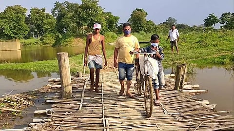 Deoriting Bamboo Bridge over Deroi River in deplorable condition in Sivasagar district