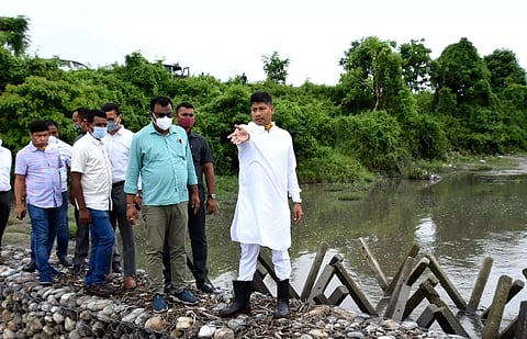 Water Resources Minister Pijush Hazarika visits erosion area of Bornadi River at Nagrijuli