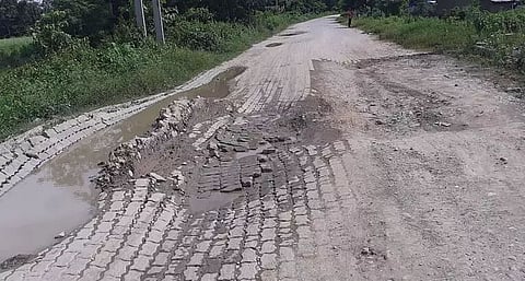 Poor construction of Ranjan-Halmira connecting road in a deplorable condition