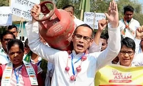 Assam: Congress Protests Against Price Hike at Rajiv Bhawan, Urges Government to Take Action