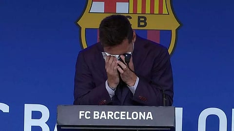 Lionel Messi breaks down in tears as he bids farewell to Barcelona