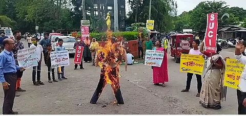 SUCI (C) activists protest in North Lakhimpur against killing of farmers in Uttar Pradesh