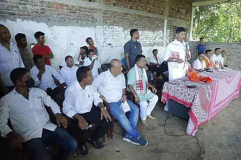 Minister Pijush Hazarika campaigns for Sushanta Borgohain in Maharani panchayat