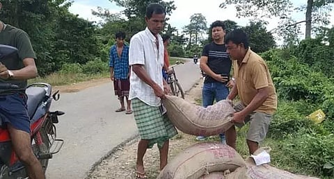 NFSA rice bags found on road at Hojai Tumpreng road