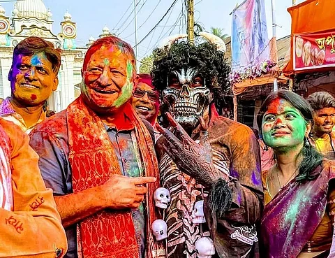 Georgian diplomat Archil Dzuliashvili celebrates Holi in Barpeta