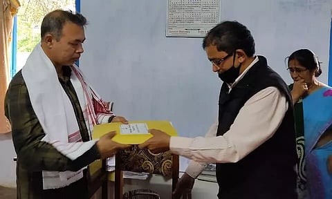 Headmaster of Rupai High School, Prakash Dutta handed over charge to teacher