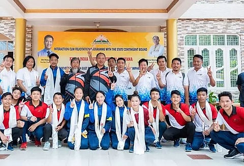 Minister Sports & Youth Affairs Mama Natung felicitates the Arunachal squad for KIYG