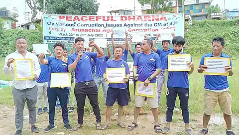 Arunachal Against Corruption (AAC) protestors tonsure heads in Itanagar