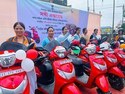 Scooties distributed under Jeeviika Sakhi Express Scheme, 2022 at Lakhimpur