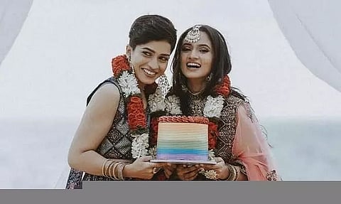 Indian lesbian couple Noora and Adhila pose as 'brides'