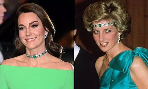 Princess of Wales Kate Middleton wears Diana's iconic emerald choker piece