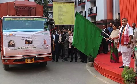 CM Himanta flags off truck carrying solar lights donated by Art of Living Foundation
