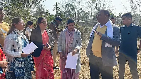 Minister Parimal Shuklabaidya inspects Amrit Sarovar scheme work in Tinsukia District