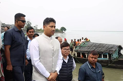 Water Resources Minister Pijush Hazarika takes stock of erosion site in Dibrugarh