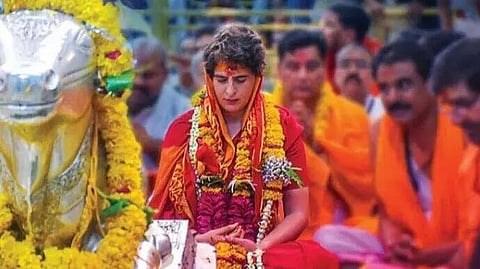Priyanka Gandhi offers prayers at Shiva temple
