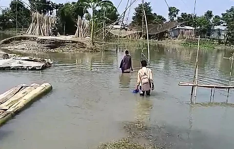 Assam: Floods damage roads in Barpeta district