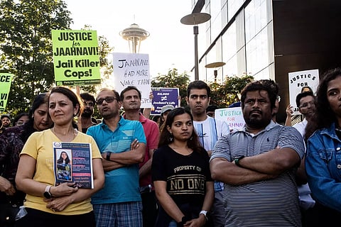 South Asian community members march in Seattle, demand respect for Jaahnavi Kandula