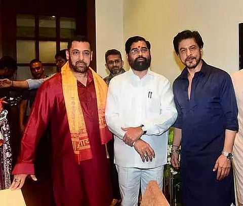 Bollywood superstar Shah Rukh Khan, Salman Khan pose together with Maharashtra CM Eknath Shinde