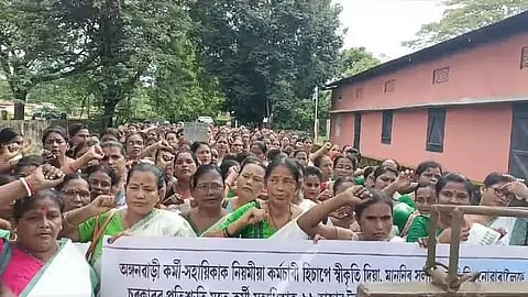 Assam: Anganwadi Workers and Helpers Stage Protests