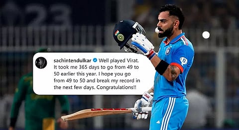Well played Virat; Congratulations!!: Tendulkar applauds Kohli on Instagram