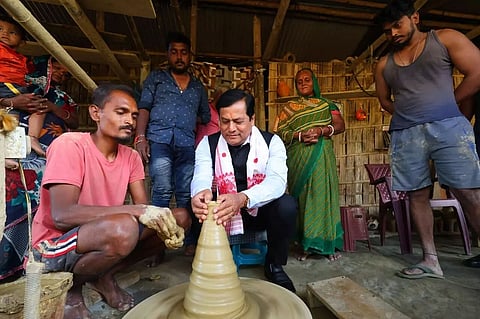 Union Minister Sarbananda Sonowal visits pottery artisans in Dibrugarh
