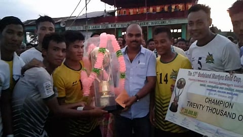 Baarhoongkha AC lift Bodoland Martyrs’ Gold Cup Football championship trophy at Kokrajhar