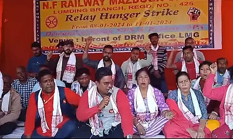 Assam: Railway Workers Stage Hunger Strike Against New Pension Policy in Lumding
