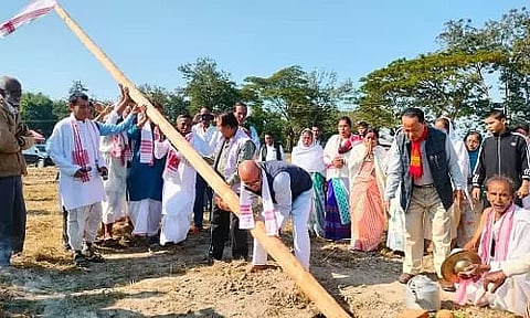 Assam: Lai khuta of bhaona contest erected in Nitaipukhuri Bokpora