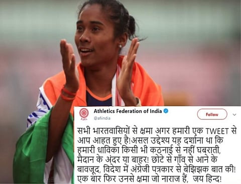 Athletics Federation of India issues apology for ‘mocking’ Hima’s English