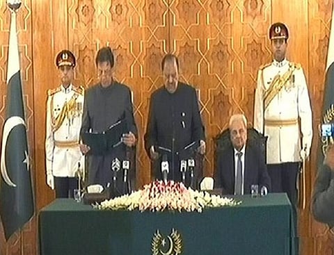 Pakistan's cricket legend and politician Imran Khan is sworn in as Prime Minister