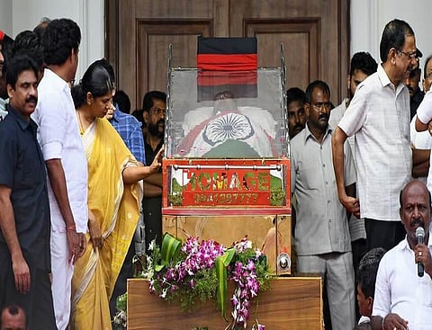 M. Karunanidhi laid to rest on Marina Beach by his mentor’s side