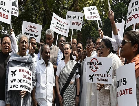 Sonia Gandhi leads opposition protest on Rafale deal outside Parliament