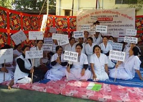 All Assam Nurse Association (AANA) dharna underway at Guwahati