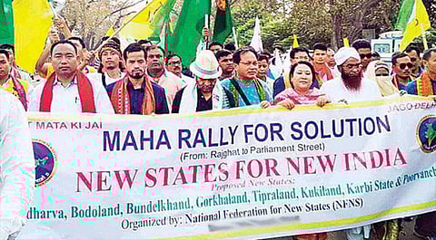 National Federation of New States (NFNS) stages dharna in New Delhi for creation of new states