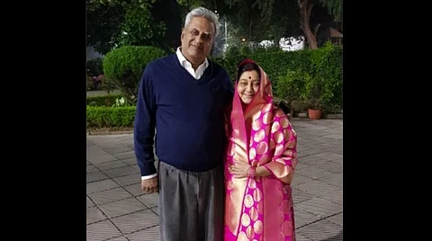 Sushma Swaraj ’s husband thanks her for not deciding to contest 2019 polls