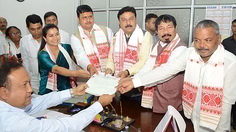 AGP-BJP alliance candidate Moni Madhab Mahanta files nomination for Kaliabor parliamentary constituency