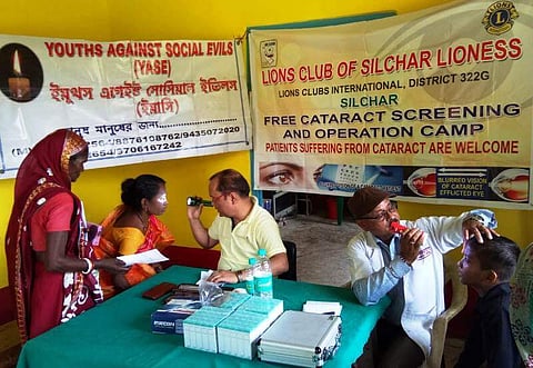 A free cataract detection and eye check-up camp organized by Lions Club of Silchar Lioness and Youths Against Social Evils