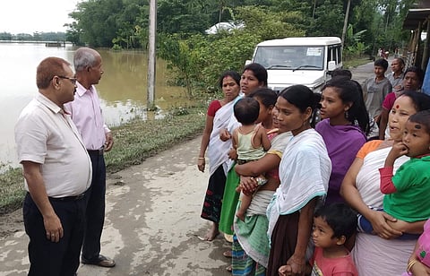 Floods in Jorhat following breaches of the embankment at three different sites along the Bhogdoi river