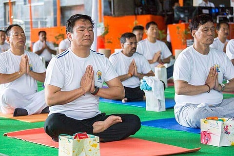 Arunachal CM Pema Khandu Joins Yoga Session, Asks All To Take It As ‘Jan Andolon’