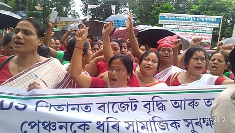 Anganwadi workers, assistants stage protest in Lakhimpur raising various demands