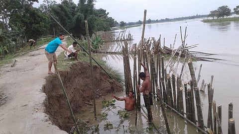 Erosion by the Charikoriya poses threat to embankment at Harhi
