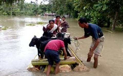 Flood-affected people in Numaligarh demand compensation from NEEPCO, stage protest