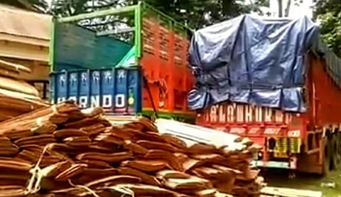 Four trucks laden with illegal teakwood seized by Jakhalabandha Police