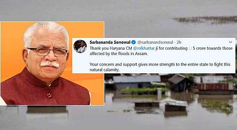 Assam floods: Haryana CM Manohar Lal Khattar contributes Rs 5 crore for the flood victims