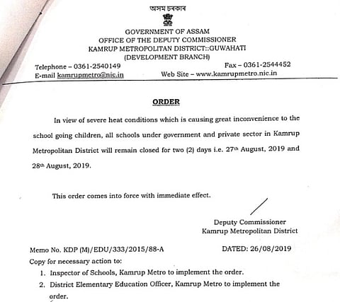 Kamrup (M) DC orders schools to remain closed for 2 days due to severe heat conditions
