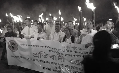 AASU Stage Torchlight Rally Opposing Subansiri Lower Hydroelectric Project